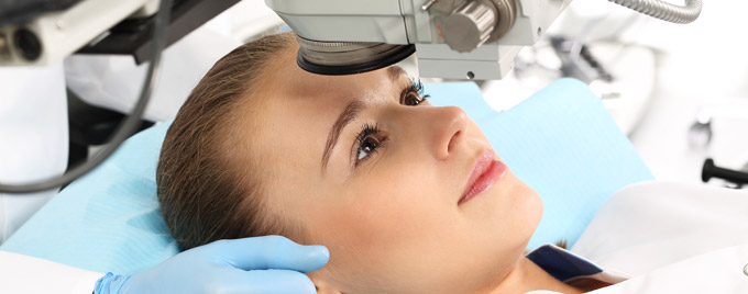 Woman about to undergo laser eye treatment