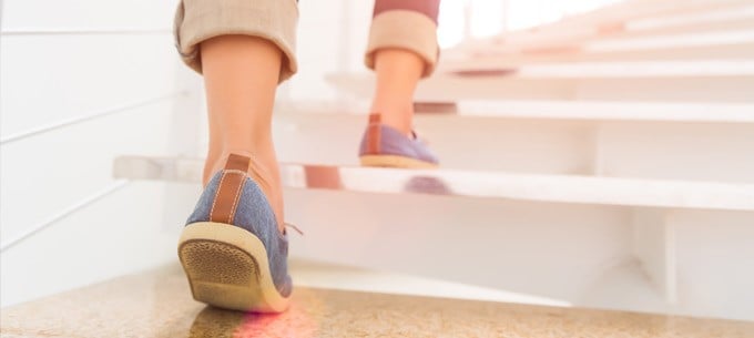 Somebody walking up a staircase