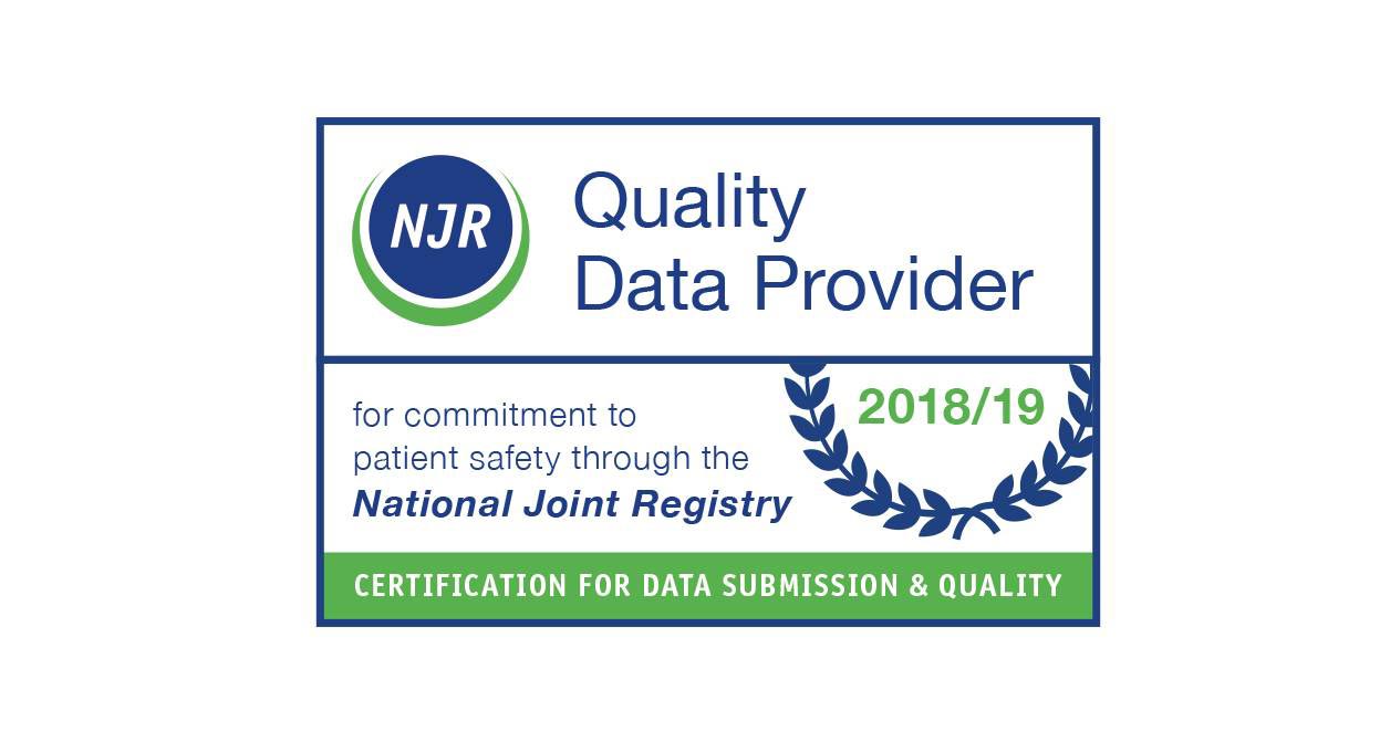 Spire Hartswood Hospital awarded for commitment to patient safety by the National Joint Registry
