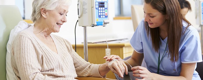 Woman receiving chemotherapy