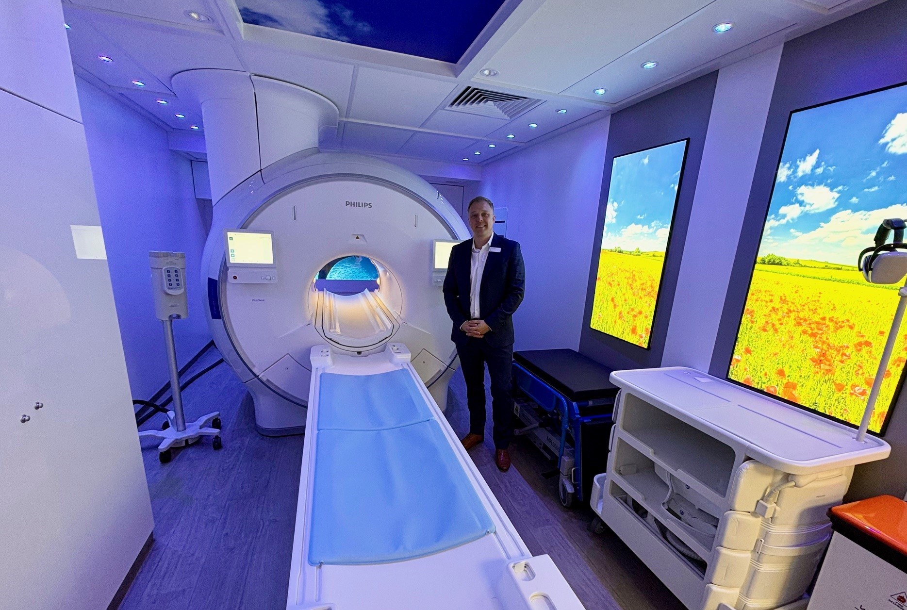 Hospital Director Simon Orwin inside the new Philips Ambition X mobile MRI unit at Spire Fylde Coast Hospital.